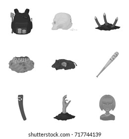 Ground, Zombie, corpse and other web icon in monochrome style. Fool, hand, flesh, icons in set collection.