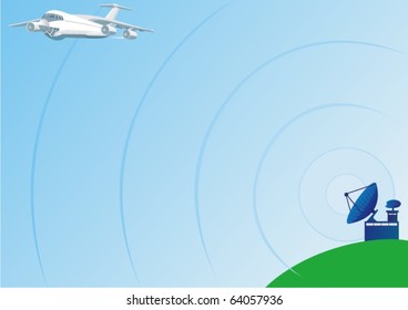 Ground-based radar transmits and monitors air traffic.