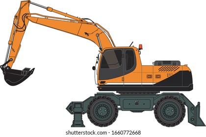 ground-breaking wheeled excavator vector file