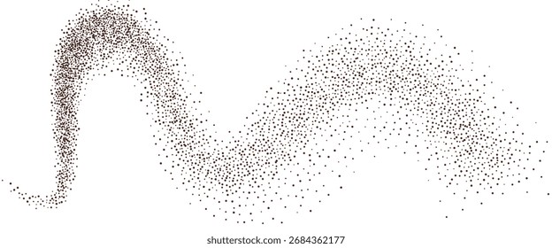 Fondo de garabato de café molido. Los Gradientes marrón oscuro ruidosos vuelan en forma curva. Textura granulada salpica elemento ondulado de textura larga. Forma de semilla de red. Vector línea ondulada arenosa. Figura de cocina Grunge.