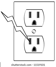 grounded electrical or power outlet with bolt of electricity - vector