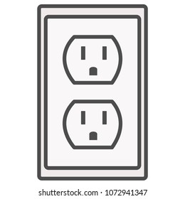 Grounded Power Outlets Symbol. White Socket. Electric Outlet Icon On White Background. U.S. Electric Household Outlet.