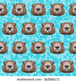 Groundhog abstract polygonal portrait seamless pattern background