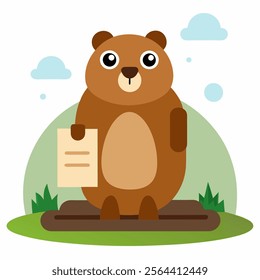 Groundhog cartoon character full length on nature background vector on a white background
