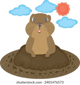 Groundhog cartoon is coming out of the cavity