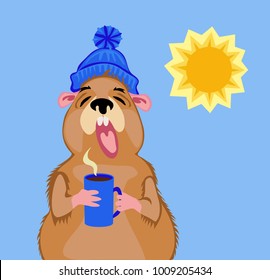 Groundhog with a cup of coffee on February 2