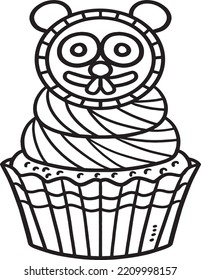 Groundhog Cupcake Isolated Coloring Page for Kids