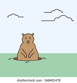  Groundhog Day Animal Wake Up Spring Holiday Flat Vector Illustration