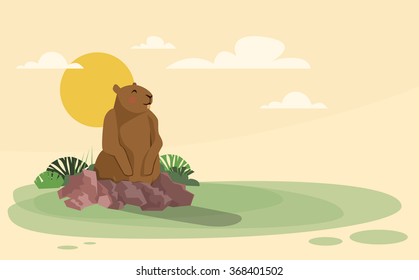  Groundhog Day Animal Wake Up Spring Holiday Flat Vector Illustration