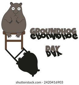 Groundhog Day card design. Cartoon Groundhog in trendy retro minimal style isolated on white background. Design t-shirt print. Vector illustration can used web and social banner EPS 10 Editable stroke