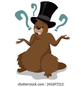 Groundhog Day cartoon character. EPS 10 vector stock illustration.