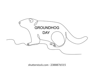Groundhog day celebration. Groundhog day one-line drawing
