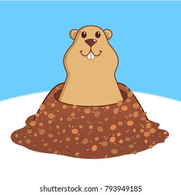 Groundhog day.  Character of marmot. Vector illustration
