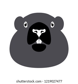 Groundhog Day. Concept National holiday in the USA and Canada. Vector illustration of the face of the animal groundhog. Simple drawing in gray tones.