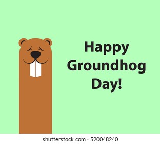 Groundhog day copy space green background. Flat design. Vector illustration