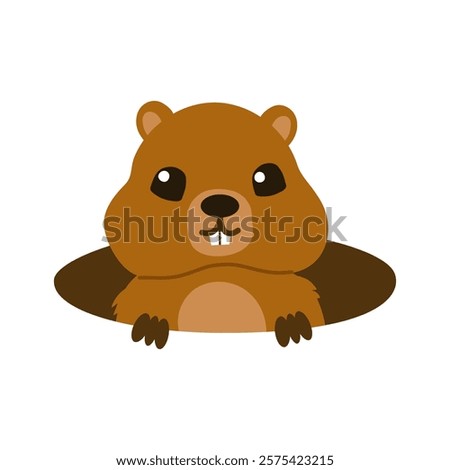 Groundhog Day. Cute Marmot. Groundhog. Spring is on the way! Marmot . Vector illustration, banner design with funny character isolated on white background. Flat design.
