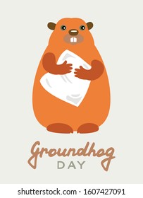 Groundhog Day design with a cute groundhog in a cartoon style. 