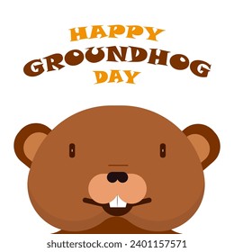 Groundhog day face with typography, vector art illustration.