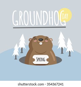 Groundhog day, february 2, cute vintage card