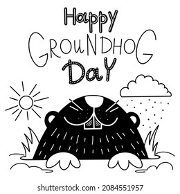 Groundhog day, February second, sun, winter, cloud, snow, sleepy marmot, animal predicts warming, spring 