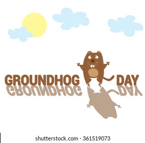 Groundhog Day. Funny animal with shadow drawing in cartoon style isolated on white background. Vector illustration