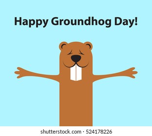 Groundhog day funny cartoon character of marmot. Flat design. Vector illustration.