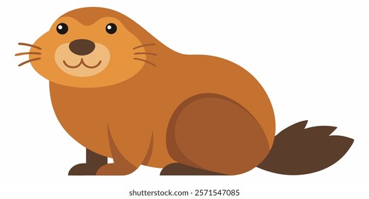 Groundhog Day greeting card with cheerful marmot. Vector art with white background