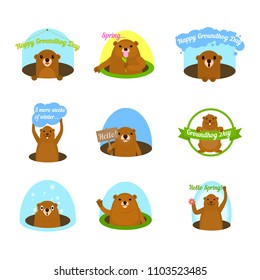 Groundhog day happy logo icons set. Flat illustration of 16 Groundhog day happy logo vector icons for web