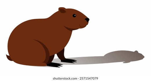 Groundhog Day, groundhog looking at his shadow. Six more weeks of Winter. Vector illustration on white background 