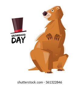 Groundhog Day. Groundhog on white background. Vector illustration