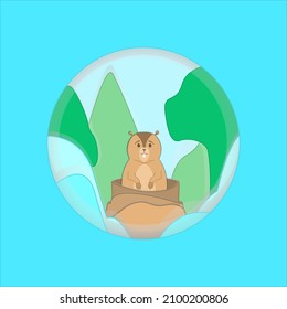 Groundhog Day Paper cut vector illustration 