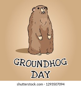 Groundhog Day postcard. Cute cartoon groundhog image.