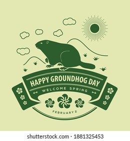 Groundhog Day Postcard. Welcome spring design template. Vector illustration