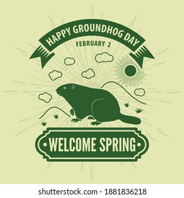 Groundhog Day Postcard. Welcome spring design template. Vector illustration	