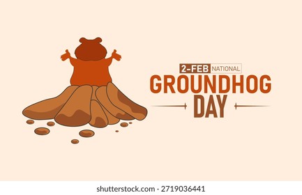 Groundhog Day Poster Banner and Background Design Template Com Punxsutawney Phil Groundhog Shadow Previsão do tempo Ilustração para fevereiro 2 primavera Previsão Tema de celebração