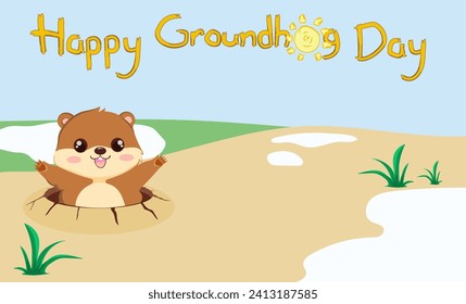 Groundhog day poster cute style. Groundhog day celebration in poster and wallpaper.