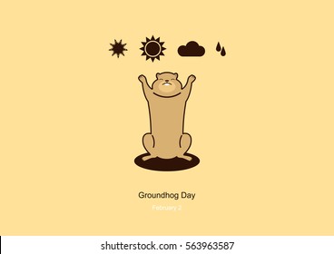 Groundhog Day poster vector illustration. Marmot cartoon character. Simple graphic marmot. February 2 of every year. Important day
