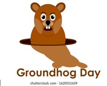 Groundhog Day. Predicts the arrival of spring. Groundhog with shadow. Vector illustration