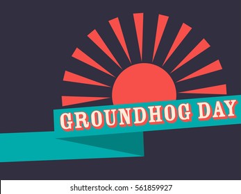 Groundhog Day retro poster with ribbon. Vector illustration