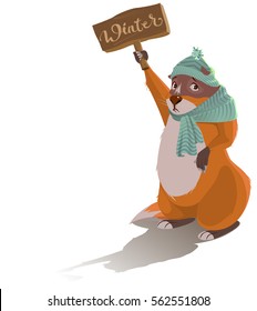 Groundhog Day. Sad marmot predicted winter. Vector cartoon illustration