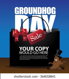 Groundhog Day sale shopping bag background. EPS 10 vector stock illustration.