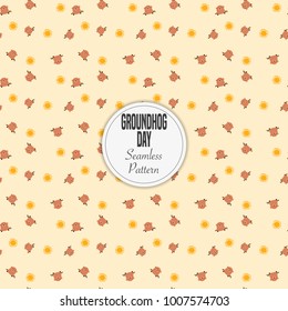 Groundhog Day seamless pattern background. Composition with and marmot. Vector Illustration.