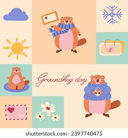 Groundhog Day. Seamless pattern. Vector illustration