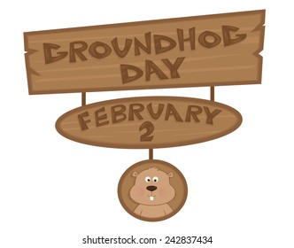 Groundhog Day Sign - Cartoon Groundhog Day Sign with cute groundhog at the bottom. Eps10