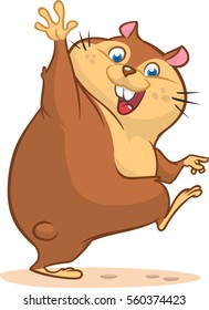 Groundhog day with smiling marmot holding waving hand isolated background. Cartoon vector illustration.