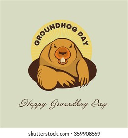 Groundhog Day. Spring. Marmots emerged from burrows. Vector illustration.