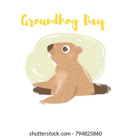 Groundhog day. Vector. Cartoon. Isolated art on white background. Flat