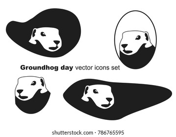 Groundhog day vector icons set. Groundhog silhouette