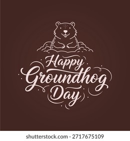 Groundhog Day Vektorgrafik mit niedlichen Cartoon Erdhog Ideal für Poster, Grußkarte, Banner, Flyer, Postkarte, etc.