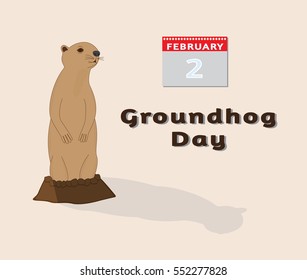 Groundhog day vector illustration. Groundhog and his shadow.